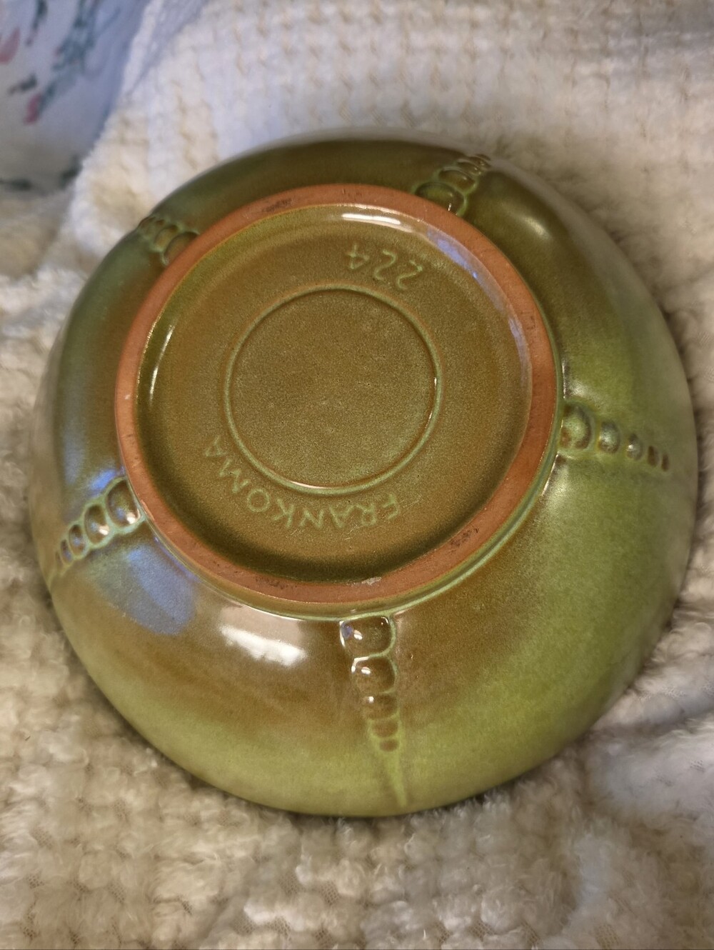 Frankoma Green and Brown Reactive Glaze Bowl with Beaded Detail 224